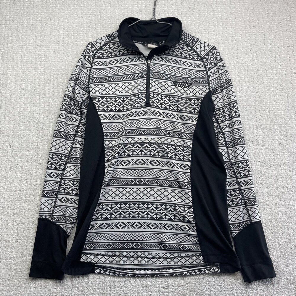 SWIX Base Layer Long Sleeve 1/2 Zip Wom L Nordic Pattern Black White Ski / Hke